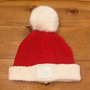 Love Your Melon Red and White Beanie with Pom-Pom